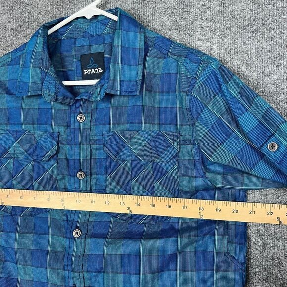 PrAna Men's Button Down Long Sleeve Organic Cotton Blend Blue Shirt Sz‎ M - Picture 5 of 9